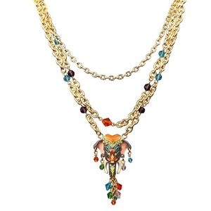 Ritzy Couture Royal Maharaja Elephant Dangle Necklace (Goldtone)